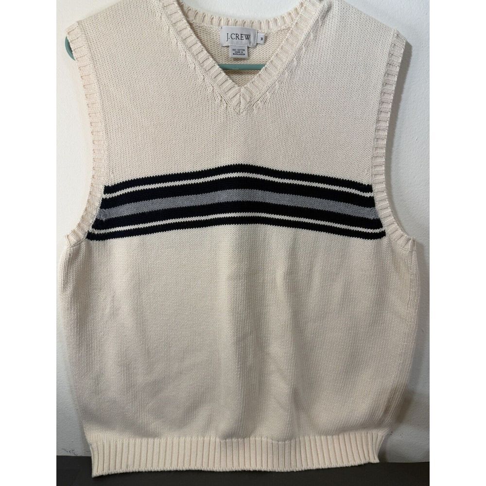 J. Crew Cream V-Neck Sweater Vest with Black Stripes